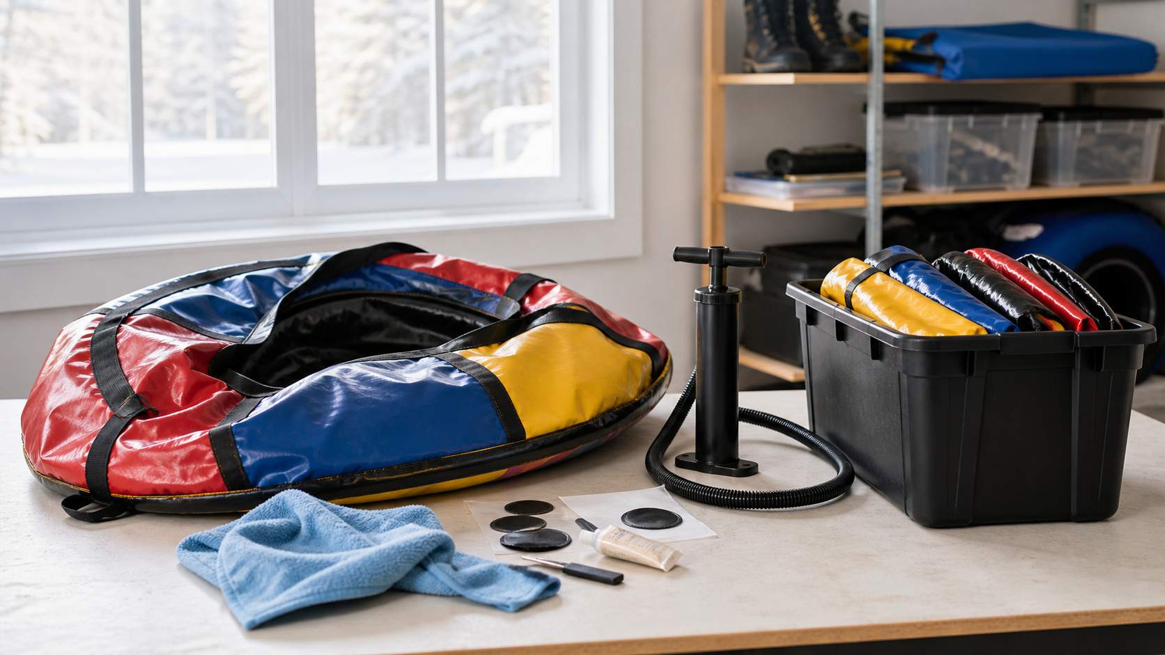 Aufblasbarer Snowtube mit Pumpe, Reparaturset und Aufbewahrungsbox