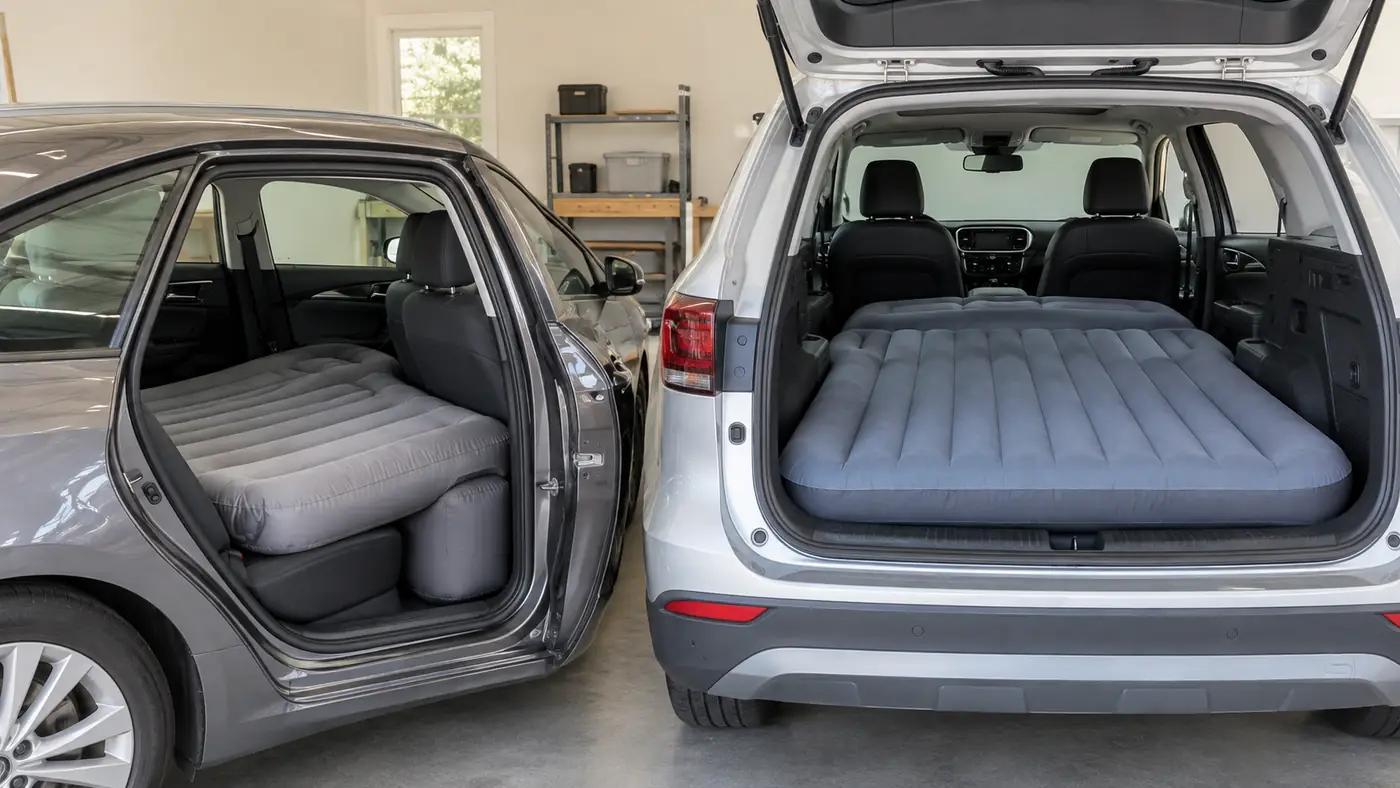 Rücksitzmatratze im Auto und Kofferraummatratze im SUV im direkten Vergleich