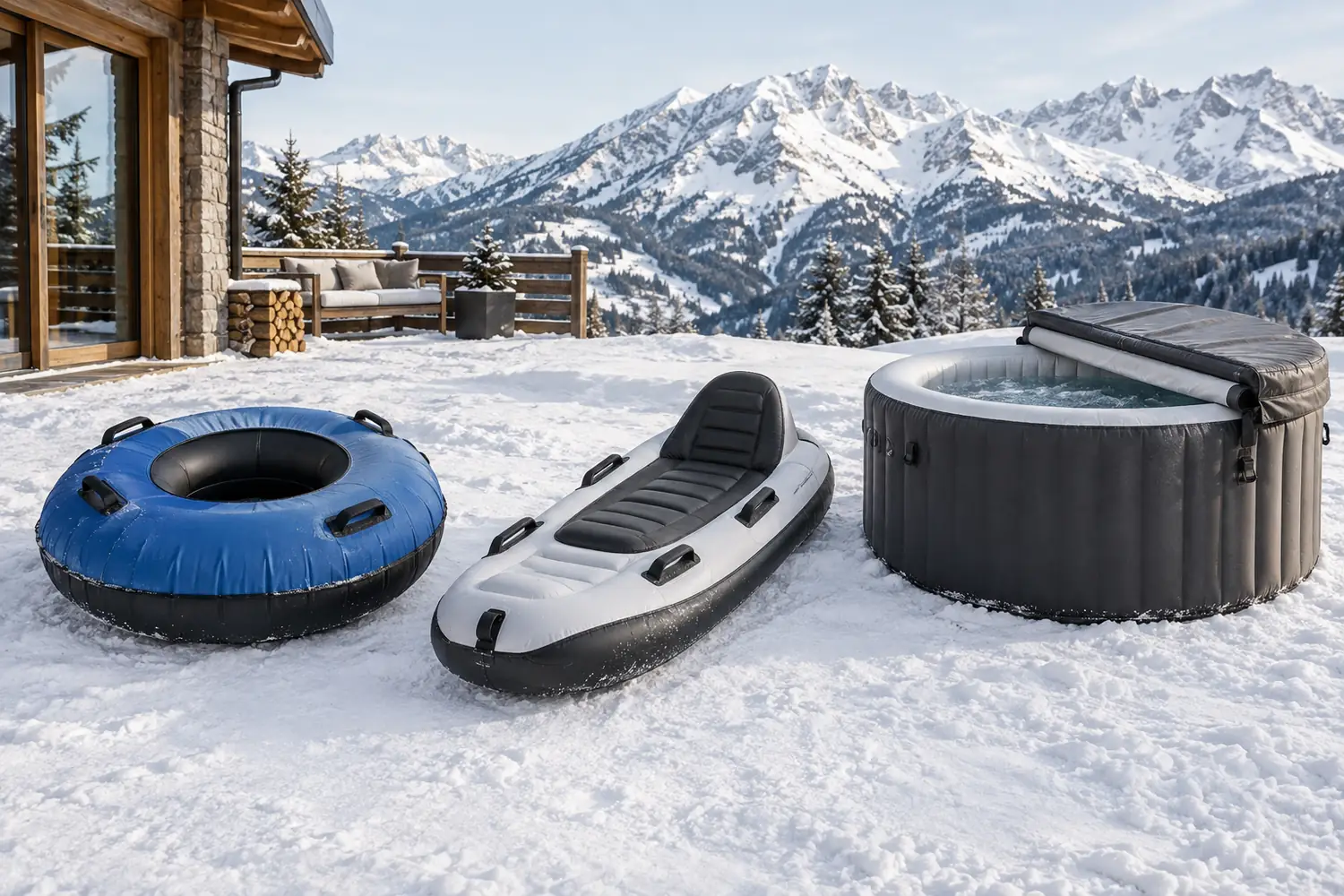 Runder Snowtube, länglicher aufblasbarer Schlitten und Whirlpool im Vergleich
